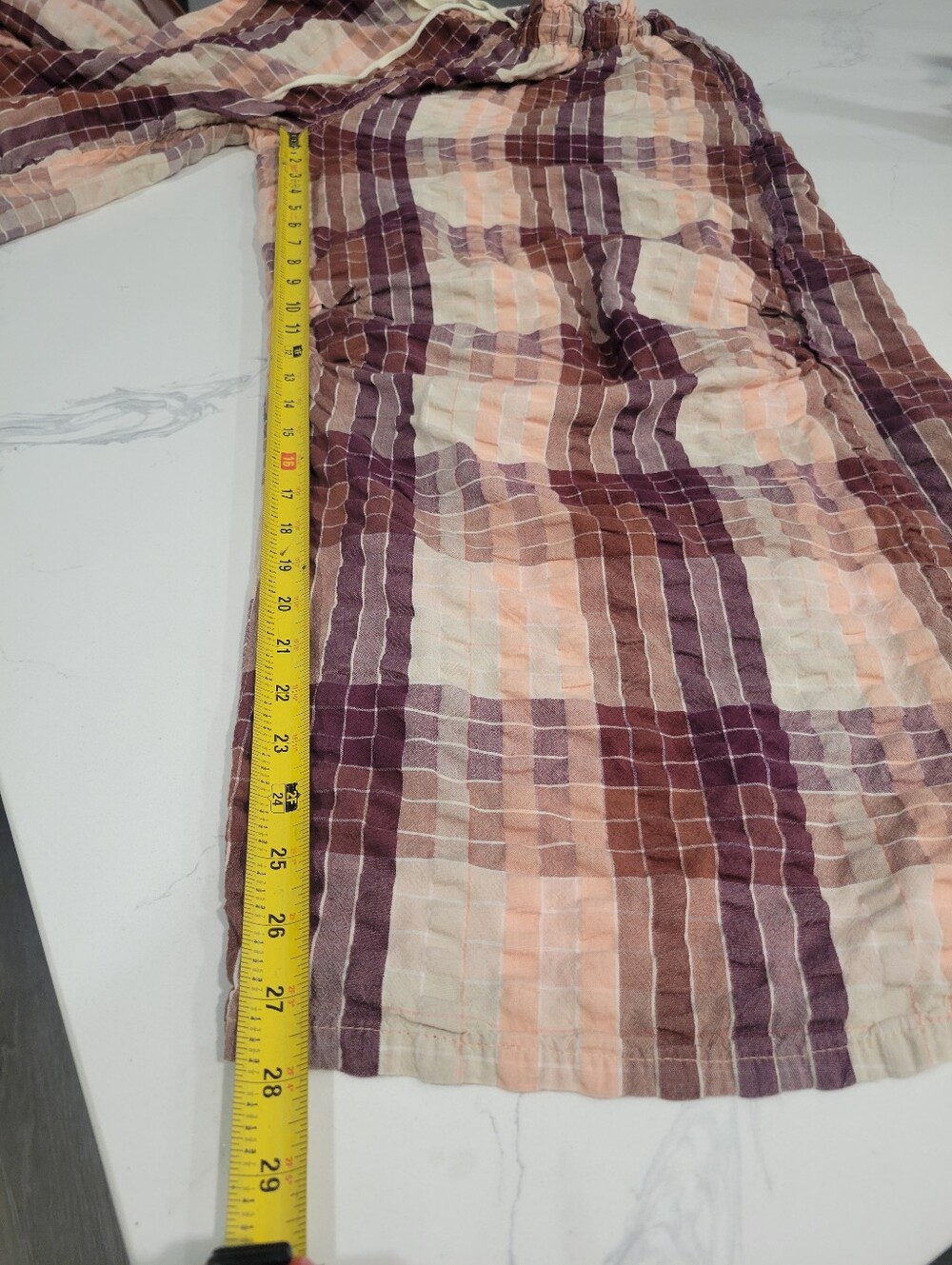 Free People Peach Plaid Wide-Leg Find The Time Textured Lounge Pants Large - Picture 6 of 8